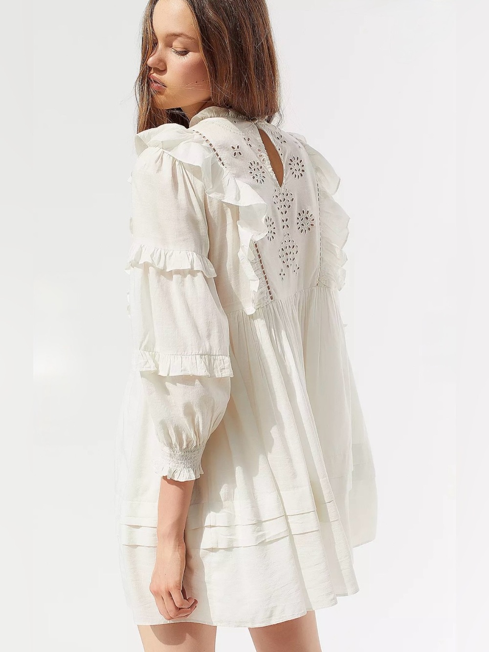 Urban Outfitters Boho May Eyelet Ruffle Babydoll Cotton Dress - Size: M